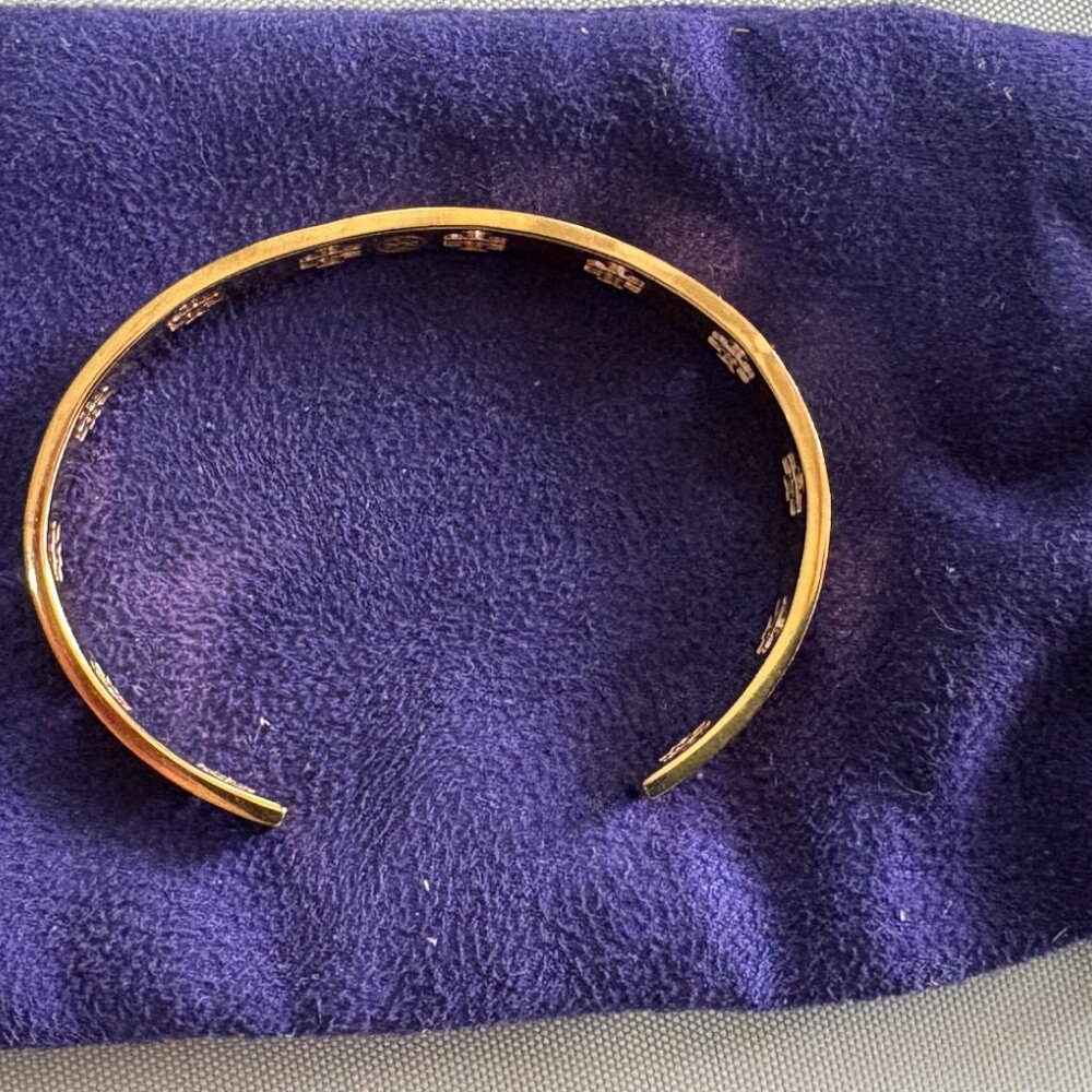 Tory Burch T- Pierced Logo Cuff in Metallic ROSE GOLD - Picture 3 of 5